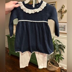 Edgehill Collection Navy knit Sweater with white leggings set
